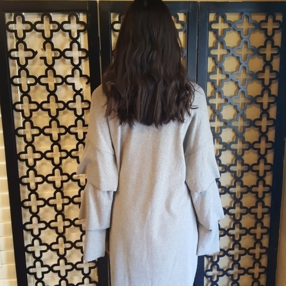 💜 GRAY LAYERED RUFFLE DRESS LONG  SLEEVE SUPER SOFT SWEATER‎ DRESS - Picture 6 of 8